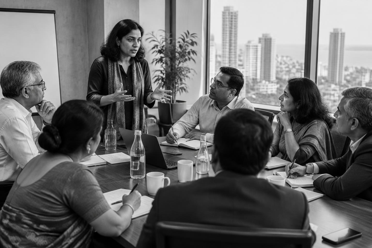 Indian consultants collaborating in a leadership workshop